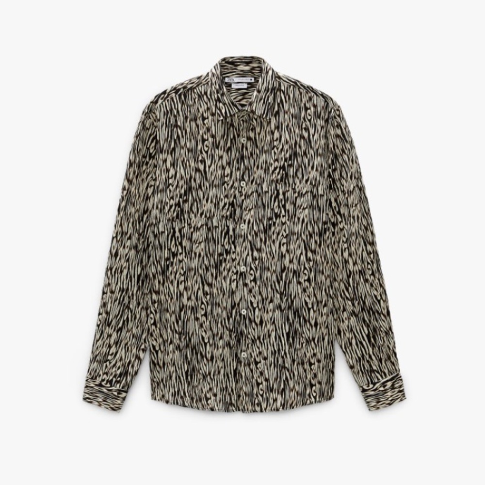 ZARA ANIMAL PRINT SHIRT RELAXED FIT, SPREAD COLLAR, LONG SLEEVES, BUTTONED CUFFS